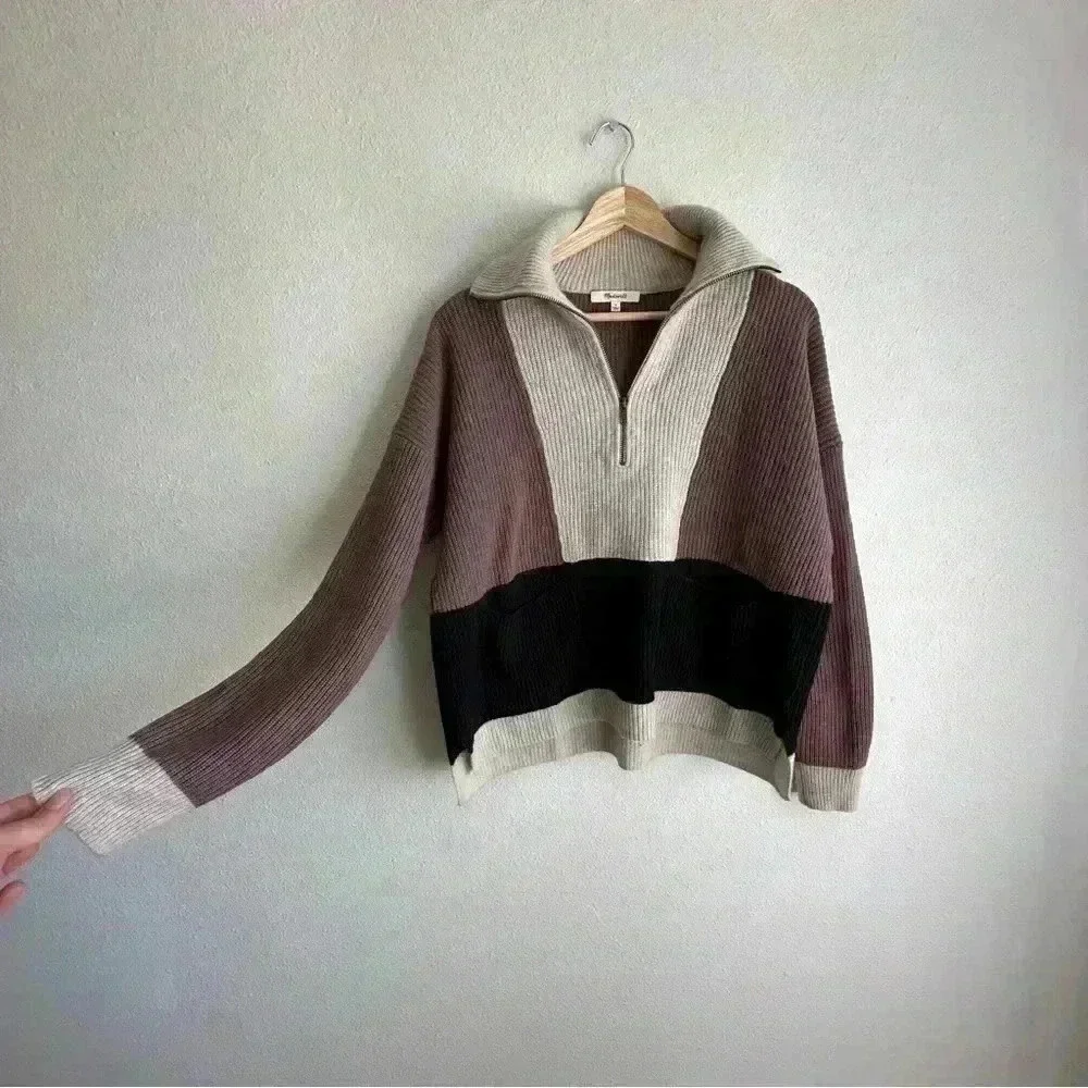Madewell - Quart Zip Color Block Pull Over Sweater - Picture 2 of 6